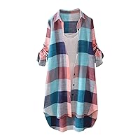 Cardigan for Women Graphic Tees Going Out Plus Size Tops Y2K Clothes Casual Fashion Plaid Long Sleeve Open Front Shirts Plus Size Loose Fit Jackets Fall Outfits My Orders(A-Red,Medium)