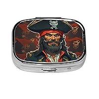 Pirate Captain Print Pill Box Square Metal Pill Case with 2 Compartment Portable Travel Pillbox Cute Mini Medicine Organizer for Pocket Purse