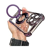 Four Corners Anti-Drop Magnetic Bracket Case Cover for iPhone 15 Pro,Slim Magnetic Invisible Stand Case,Electroplating Transparent Shockproof Case (Purple, for iPhone13)