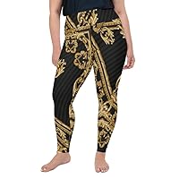Plus Size Leggings for Women Girls Stripe Arch Gold Black Yoga Pants