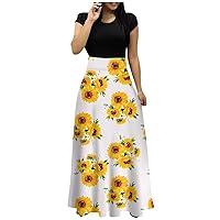 Womens Fall Dresses 2023 Casual Crew Neck Ethnic Printing Short Sleeve Long Dress Loose Fit Cool Dress