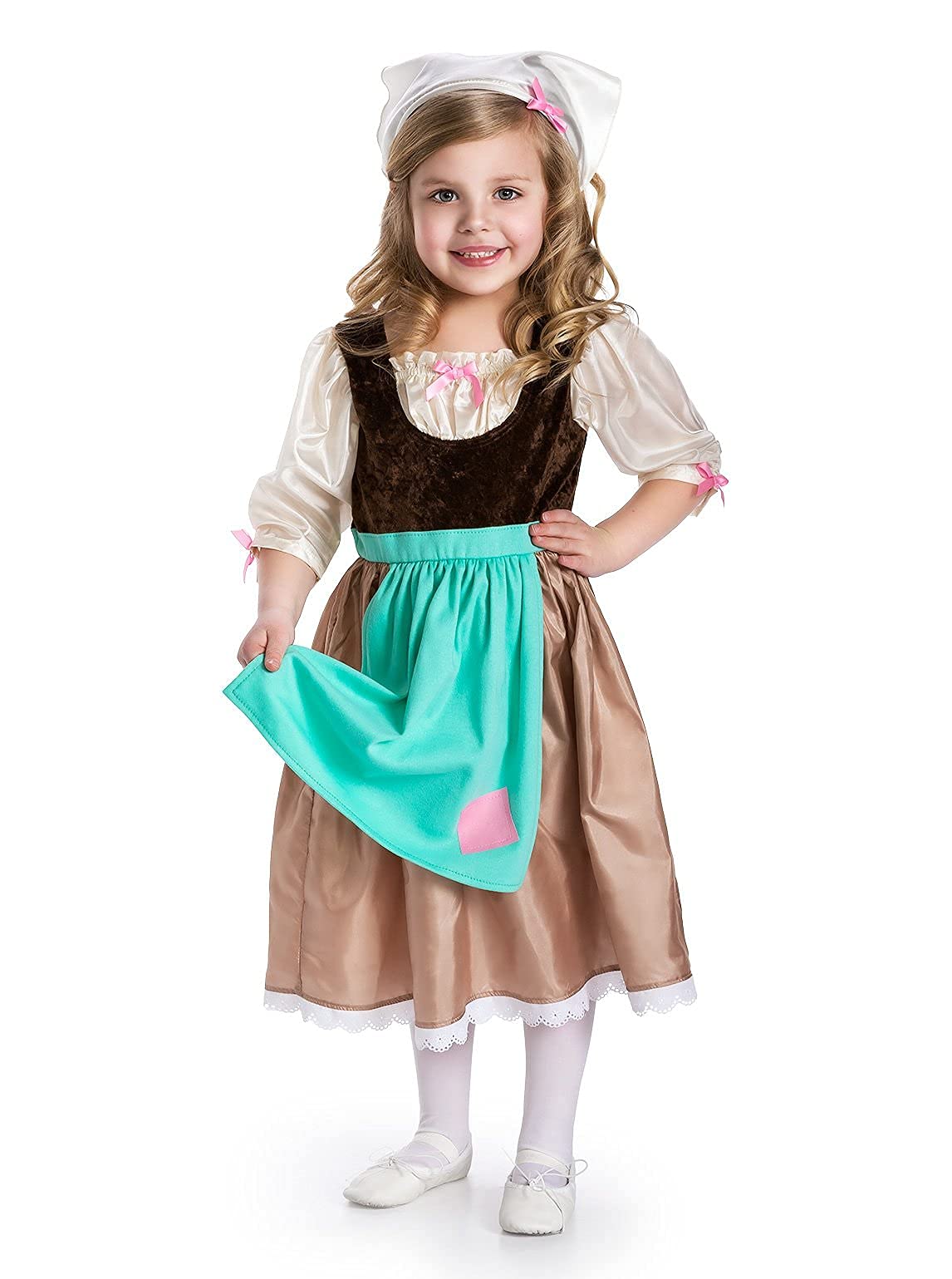 Little Adventures Cinderella Day Dress Up Costume (Large Age 5-7) with Matching Doll Dress - Machine Washable Child Pretend Play and Party Dress with No Glitter