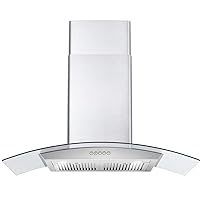 COSMO COS-668A900 Wall Mount Range Hood 380-CFM with Ducted Glass Chimney Kitchen Stove Vent, LED Light, 3 Speed Exhaust Fan, Permanent Filter, Stainless Steel (36 inch)