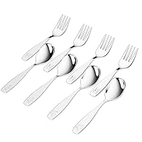8 Pieces Toddler Utensils, Kids Stainless Steel Silverware Set - 4pcs Forks and 4pcs Spoon, Cute Children Flatware Sets with Mirror Polished, Self Feeding Safe, Dishwasher Safe