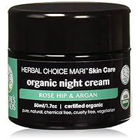 Organic Night Cream by Herbal Choice Mari (1.7 Fl Oz Glass Jar) - No Toxic Chemicals - TSA-Approved Travel Size