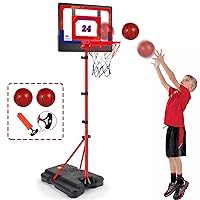 Kids Basketball Hoop Adjustable Height 3.5 ft-6.2 ft Indoor & Outdoor Portable Toddler Basketball Goal with Ball Pump Yard Games Coolest Toys for Boy Girl Age 2-4-6-8 First Gift Playset