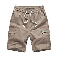 Mens Shorts Plus Size Casual Cotton Linen Elastic Waist Drawstring Lightweight Summer Beach Cargo Shorts