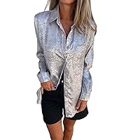 Women T Shirts Silk Blouse Lapel V Neck Long Sleeve Casual Work Blouse Shirts Pullover Tops Colla Shirts for Women