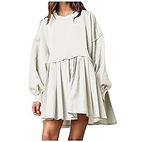 Women's Plus Size Sweatshirt Dress Crewneck Long Sleeve Pullover Patchwork Dress Short Fall Clothes Trendy 2023