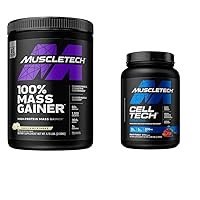 MuscleTech Mass Gainer 100% Mass Gainer Protein Powder Cell-Tech Creatine Powder Muscle Builder Supplements, 5.15 Pound + 3 Pound