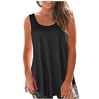 Women's Summer SleevelessTank Tops Round Neck Loose Fit Flowy Blouses Solid Dressy Casual Tunic T Shirts