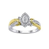Sterling Silver 1/6 Carat Diamond Marquise Shaped Halo Engagement Promise Ring (I3 clarity, I-J color)