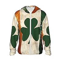 Irish Flags And Emblems Print Sun Protection Hoodie Jacket Full Zip Long Sleeve Sun Shirt With Pockets For Outdoor