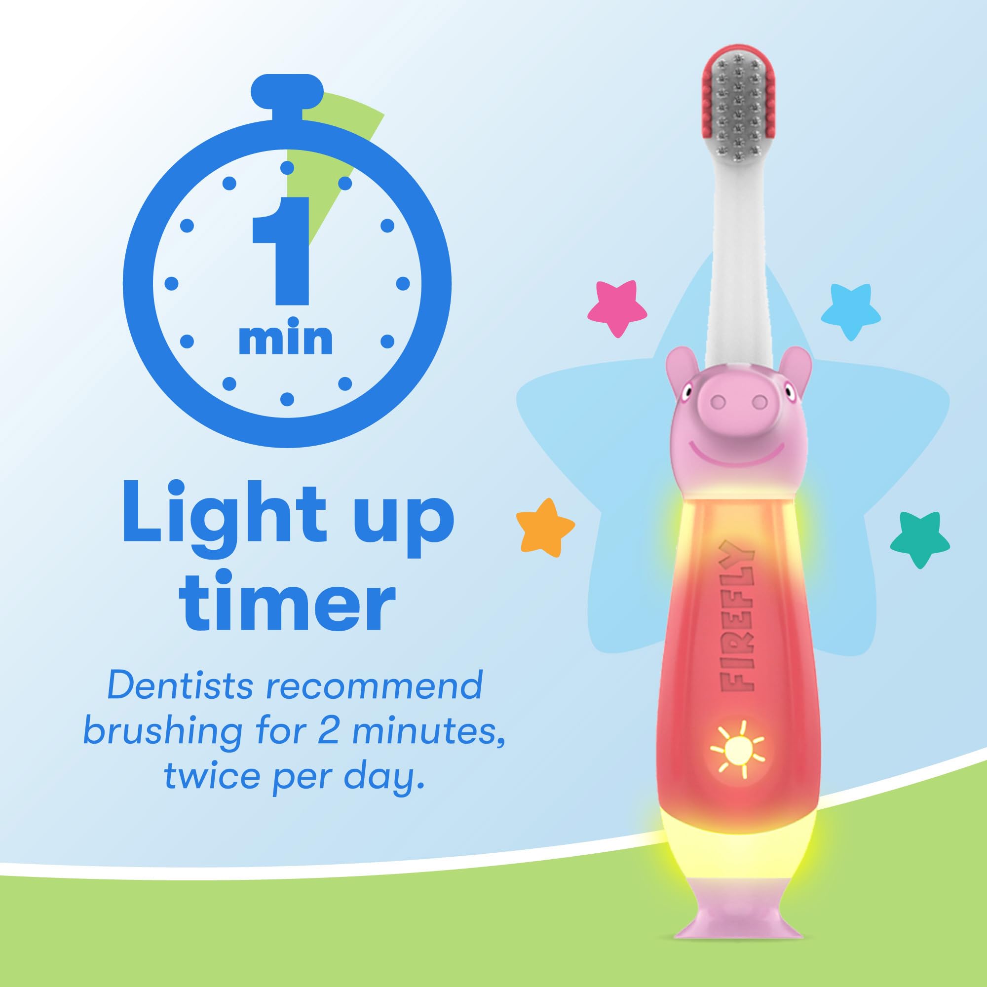 Firefly First Peppa Pig Light Up Timer Toothbrush with Extra Soft Bristles, 1 Count