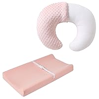 Muslin Changing Pad Cover + Baby Nursing Pillow for Baby Boys Girls, Ultra Soft Breathable Diaper Changing Table Pad Cover, Neutral Fitted Changing Pad Sheets