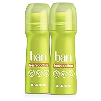 Ban Fresh Cotton 24-hour Invisible Antiperspirant, Roll-on Deodorant for Women and Men, Underarm Wetness Protection, with Odor-fighting Ingredients, 3.5 Fl Oz (Pack of 2)
