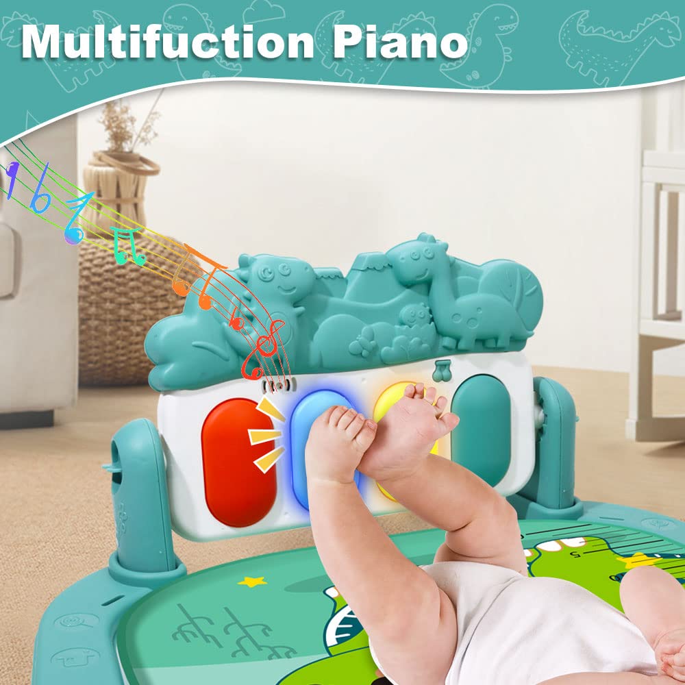 BOMPOW Baby Play Mat Baby Gym, Play Piano Baby Activity Gym Mat with Music and Lights, Piano Gym, Early Development Baby Play Mat Gift for Babies Newborn