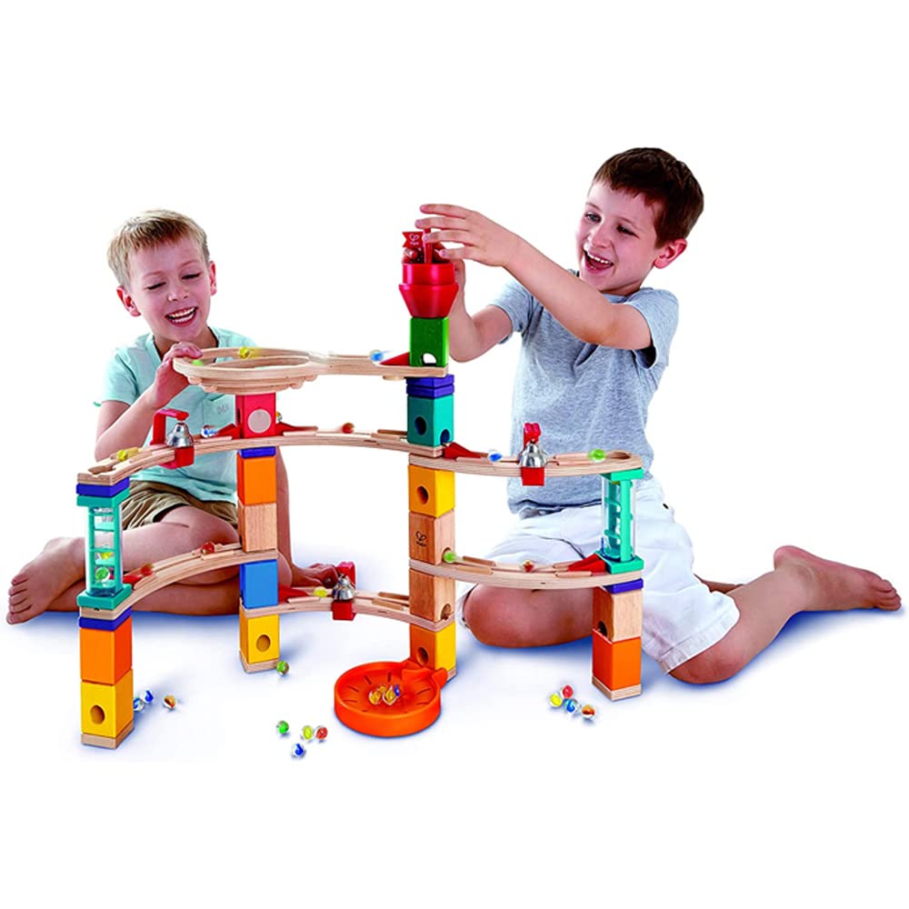 Hape Castle Escape - Quadrilla Wooden Marble Run Blocks - STEM Learning, Building & Development Construction Toy - Counting, Color & Problem Solving for Ages 4+, 101Piece, Multi Color (E6019)