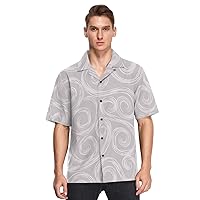 Hawaiian Button Down Shirts Short Sleeve Artistic Swirl Lines Grey Dating Camisas para Hombre