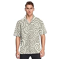 Hawaiian Button Down Short Sleeve Shirt Texture Squares Spiral Beige Green Activewear Camisas de Vestir para Hombres
