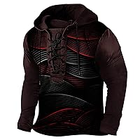 Mens Lace Up Henley Hoodies Solid Color Retro Cotton Muscle Pullover Western Tactical Casual Work Tops Slim Y2K Tees