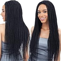 Female Black Braided Two Braids Front Lace Chemical Fiber High Temperature Silk Long (Size : 26 inches) ZJ666 (Size : 24 inches)