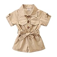 Hoodie with Pants Summer Girl Short Sleeve Stylish Cargo Jumpsuit Cow Print Outfit Little Girl (Khaki, 1-2 Years)