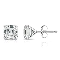 Platinum 4-Prong Martini Asscher Diamond Men Stud Earrings (1/2-2ct,O.White,I1-I2) Push-Back