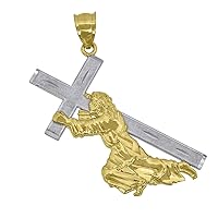 10k Gold Two tone Dc Mens Jesus Carrying Cross Height 30.4mm X Width 43.5mm Religious Charm Pendant Necklace Jewelry for Men