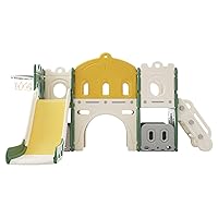 6-in-1 Children's Slide, Climbing, Drilling Games, Storage Space, Playground, Basketball Rack. Made of Hdpe. My Little Castle Slide Children's Climbing Toys (Grass Green, 6 in 1)