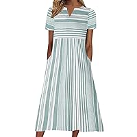 Summer Dresses for Women 2023 Maxi Casual Tshirt Dresses Trendy Sun Dress Boho Floral Beach Sundresses with Pockets
