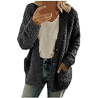 Women Warm Plush Coats Plus Size Button Down Winter Outwear Casual Long Sleeve Solid Color Fleece Tops with Pockets