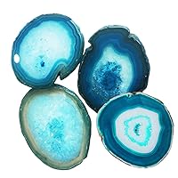 AMOYSTONE Agate Geode Coasters for Drinks Crystal Stone Table Coasters Large Set of 4 Unique Gifts Dyed Teal 3.5-4