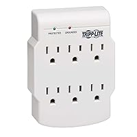 Tripp Lite 6 Outlet Surge Protector Power Strip, Direct Plug in, Gray, Lifetime Limited Warranty & $10,000 Insurance (SK6-0) White