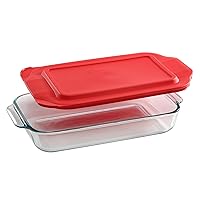 Basics 2-Qt Clear Glass Baking Dish with Lid, Tempered Glass Baking Dish with Large Handles, Non-Toxic, BPA-Free Lid, Dishwasher, Microwave, Freezer and Pre-Heated Oven Safe