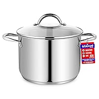 Bakken-Swiss Deluxe 8-Quart Stainless Steel Stockpot w/Tempered Glass See-Through Lid - Simmering Delicious Soups Stews & Induction Cooking - Exceptional Heat Distribution - Heavy-Duty & Food-Grade