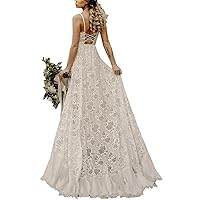 LIPOSA Boho Lace Wedding Dresses for Bride Spaghetti Strap Sweetheart A Line Sleeveless Courthouse Bridal Gowns