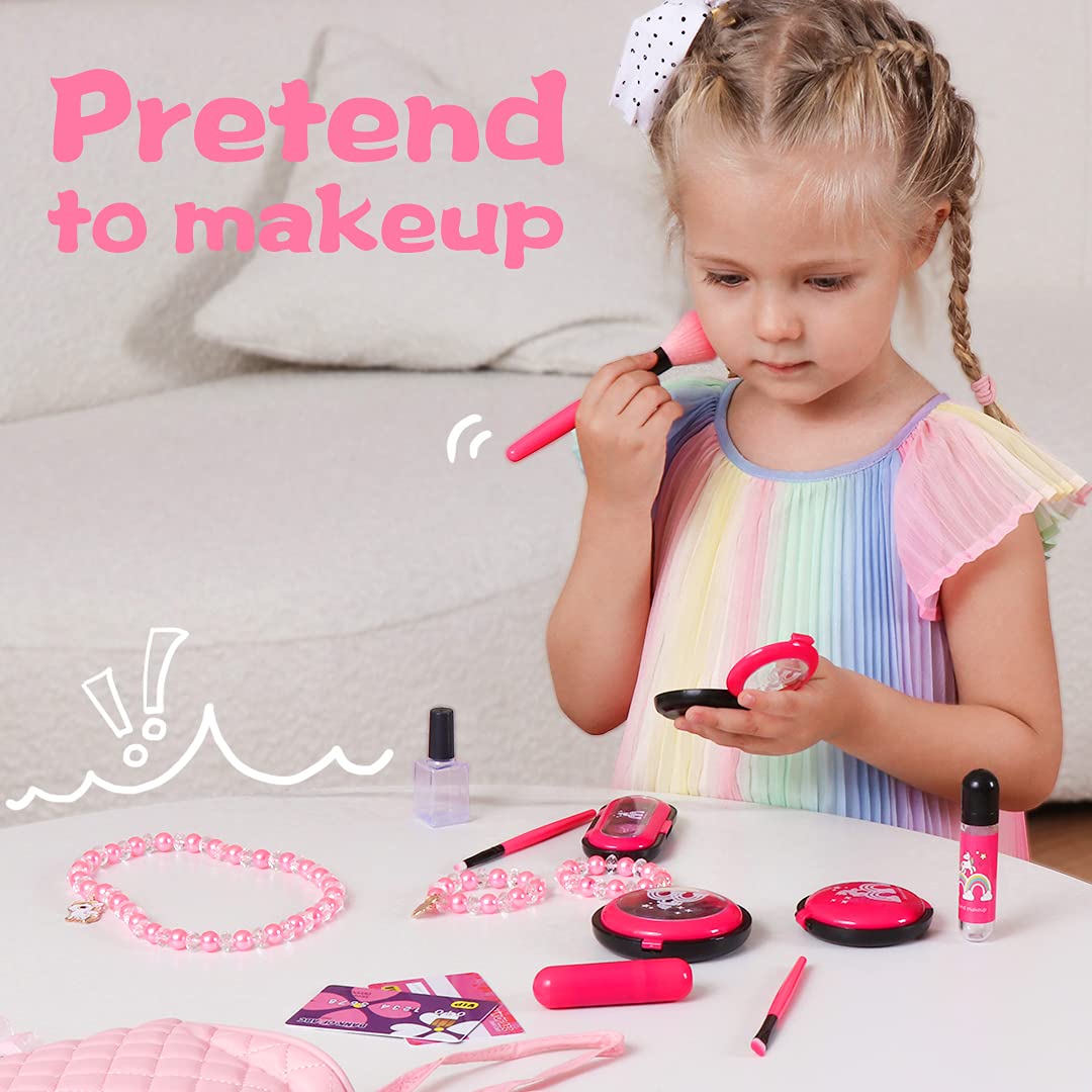 Meland Kids Makeup Kit - Pretend Makeup for Toddler Girls, Fake Makeup with Little Girls Purse, Play Makeup, Smartphone, Toy Gift for Girls Age 3,4,5,6 Year Old for Birthday Christmas