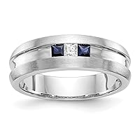 14k White Gold 1/10 Carat Diamond and Sapphire Mens Channel Band Size 10.00 Jewelry Gifts for Men