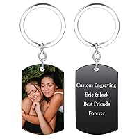 VIBOOS Personalized Dog Tag Keychain Custom Photo Tungsten Stainless Steel
