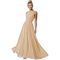 Halter Bridesmaid Dresses for Wedding Pleated Chiffon A Line Formal Evening Party Gowns