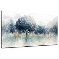 Foggy Forest Canvas Wall Art - Indigo Blue Abstract Trees Pictures for Wall Decor Nature Canvas Painting Modern Printing Artwork for Living Room Bedroom Home Office Wall Decoration 30