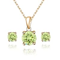 Birthstone Necklaces and Earrings Set for Women and Girls, Gold Plated S925 Sterling Silver Necklace for Women, Ideal Birthstone Jewelry Set for Mom