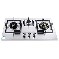 Stainless Steel Gas Countertop Stove, Built-in Gas Cooktop 3 Burner, Gas Hob for Home Kitchen Apartments, Silver