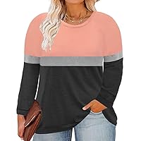 RITERA Plus Size Sweatshirts Long Sleeve Shirts for Women Causual Fall Blouses Color Block Tunis Tops Pink - Grey 2XL