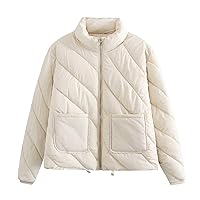 QIGUANG Womens Quilted Oversized Puffer Jacket Lightweight Zip Up Winter Warm Long Sleeve Coat Casual Outerwear with Pockets