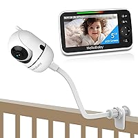 HelloBaby Baby Monitor with Crib Clip, 5'' Screen and 30-Hour Battery Life, Baby Monitor with Camera and Audio, Flexible Clamp Mount with Long Gooseneck Arm by Hello Baby
