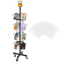 Queekay 16 Pockets 4 Tiered Greeting Card Display Rack Stand Portable Literature Magazine Rack and 200 Fit 5 x 7 Inch Clear Greeting Card Plastic Sleeves for Thrift Store Grocery Retail(Black)