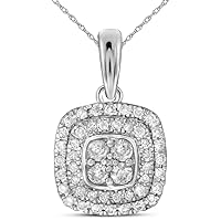 The Diamond Deal 14kt White Gold Womens Round Diamond Square Cluster Pendant 1/3 Cttw