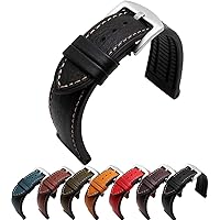 Premium Italian Hybrid Calf Leather FKM Rubber Watts Watch Straps- Waterproof Performance Sports Bands for Men & Women- Replacement Watchband- Colors: Black, Blue, Brown, Red, Mustard Yellow, Army Green- 20mm, 22mm, 24mm